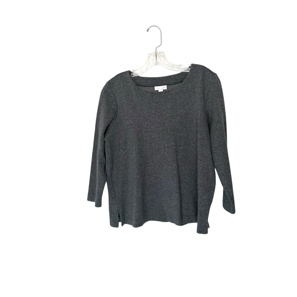J.‎ Jill Ponte Top Gray Black Houndstooth 3/4 Sleeve Office Work Blouse Small
